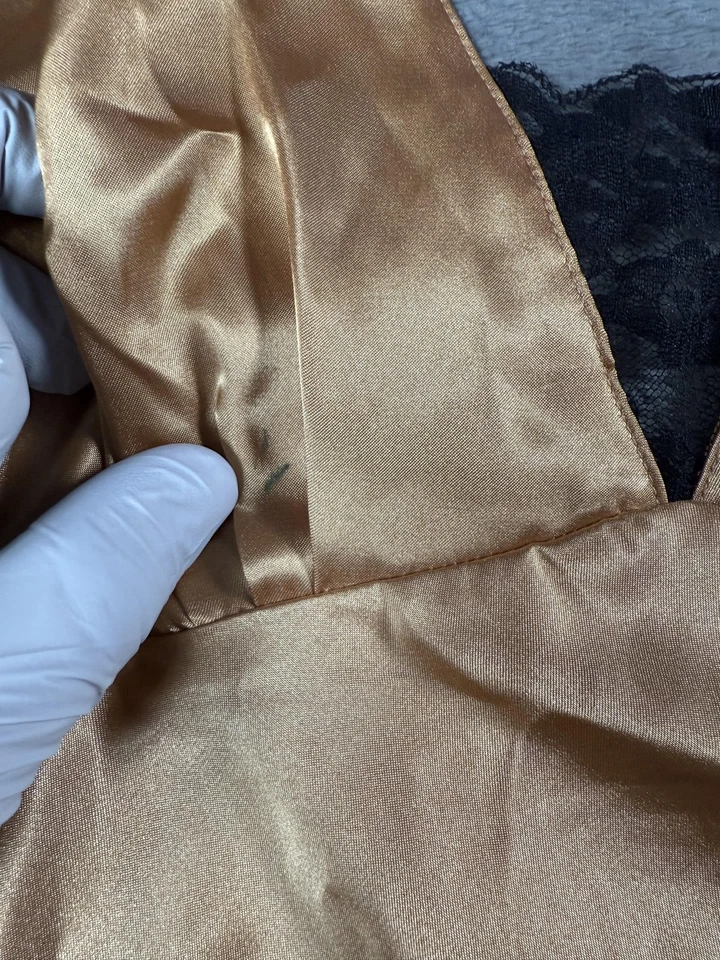 Secret Treasures Lingerie Nightgown Womens Large Gold Black Lace Slip Satin - Image 3 of 4