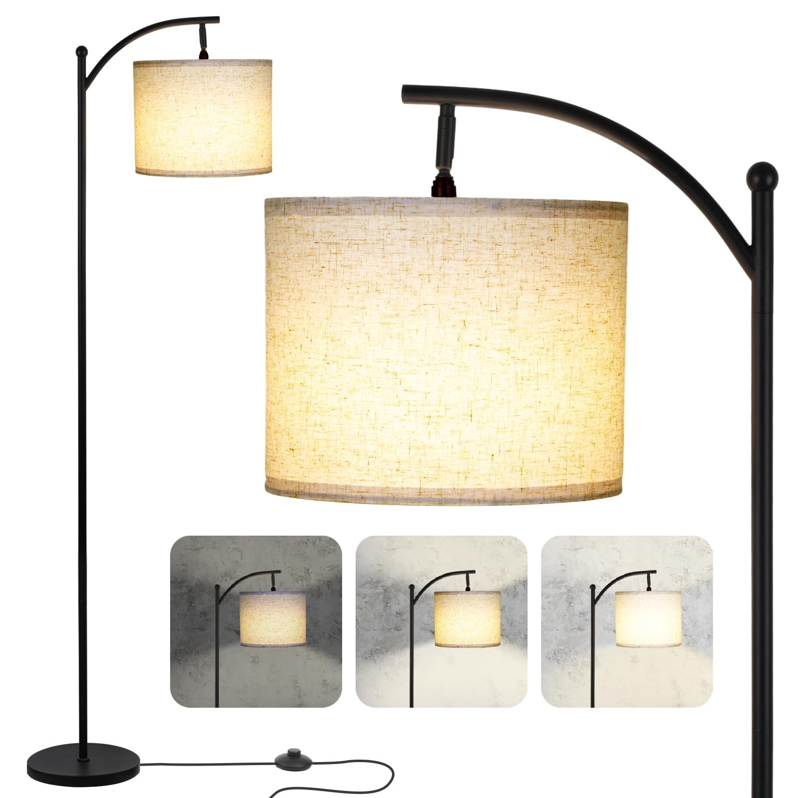 Modern 3-Way Dimmable Floor Lamp with Adjustable Linen Shade