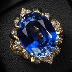 24K Gold 925 Sterling Silver Halo Rings Brilliant Royal Blue Tanzanite 12.12Ct
