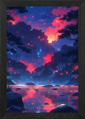 Nachtwald See Gerahmtes Wandbild Poster Leinwanddruck Bild