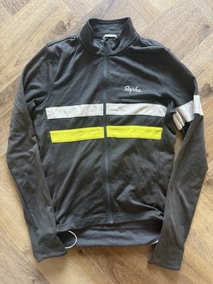 Rapha Herren Brevet Langarm Radtrikot Medium M grau gelb gestreift Merino