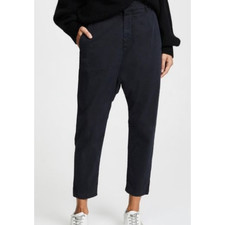 Nili Lotan 2 Slouchy Paris Pants Drop Crotch 345 Cropped Cotton Washed Black