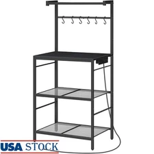 Industrial Bakers Rack W/ Power Outlet 4 Storage Shelves Kitchen Organizer New