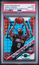 Panini 2019-20 Mosaic Will to Win Blue Fluorescent #20 James Harden PSA 10 02/15