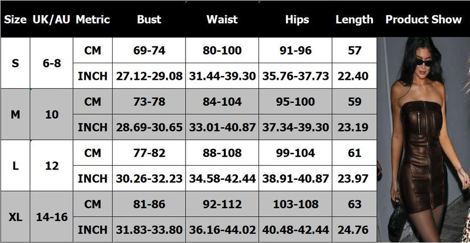 SEXY Womens PU Leather Boob Tube Zip Up Party Bodycon Mini Dress Dresses SIZE uk - Image 2 of 4