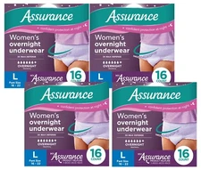 Assurance Incontinence & Postpartum Overnight Women Underwear Max Size LG 64 ct
