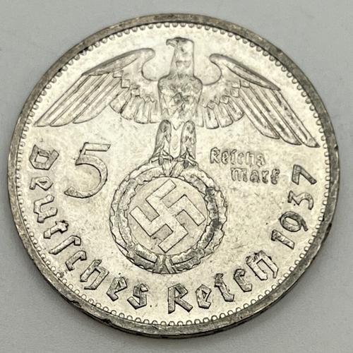 1937 G Germany 5 Reichsmark Marks KM#94 Silver .900 Third Reich Paul Hindenburg