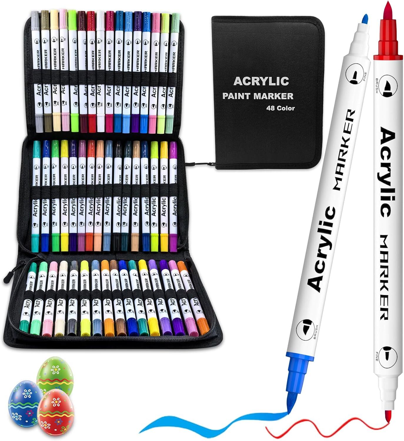 48-Color Dual Tip Acrylic Paint Markers for Metal Fabric Ceramic Glass Wood Canvas-image