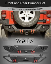 Steel Front+Rear Bumper for 2007-2018 Jeep Wrangler JK JKU w/LED Lights+D-Rings