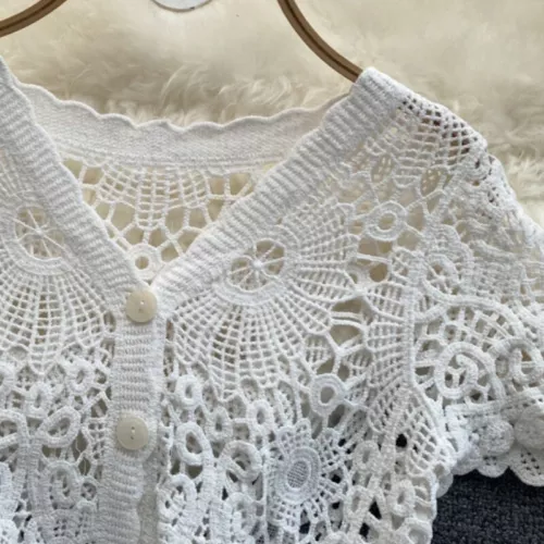 Cardigan bolero donna uncinetto spalle scoperte maglia pizzo crop top copricostume - Foto 5 di 15