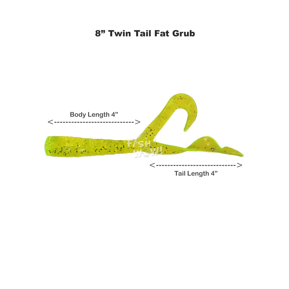 2pcs Fish WOW! 10" Curly Tail Grub Soft Lures – Chartreuse Green, Ribbed Body, For Bass, Walleye & Saltwater