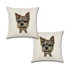 Set of 2 Pillow Covers 18x18, Terrieramz Dog Cotton Linen Fabric Portrait D cor