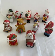 Vintage Porcelain Christmas Ornaments Lot of 11 Santa Snowman Christmas Bears