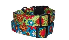 Wet Nose Designs Colorful Bright Blooms Dog Collar Flowers Floral Lime Teal Red
