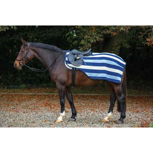 Horseware Rambo Newmarket Stripe Competition Exercise Fleece Riding Rug Gold/Nav - Picture 2 of 8