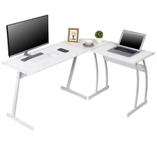58" Computer Gaming Laptop Table L Shaped Desk Workstation Office Desk White