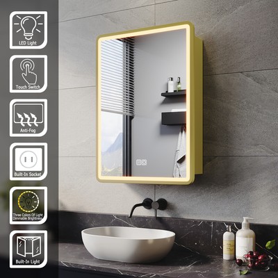 LED Bathroom Mirror Cabinet 500 x 700 With Shaver Socket 3 Color Lights ...