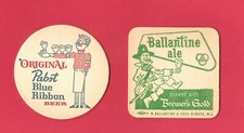 1960's VINTAGE PABST BEER + BALLANTINE ALE COASTERS LOT OF (2) NOS