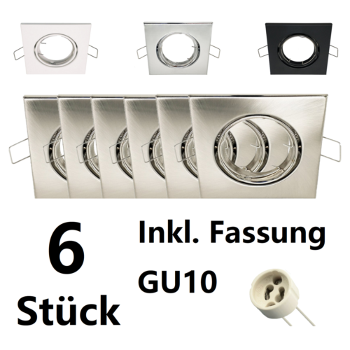 LED Einbaustrahler Rahmen GU10 Fassung 6er Pack Set 230V Eckig schwenkbar EDO - Bild 1 von 33