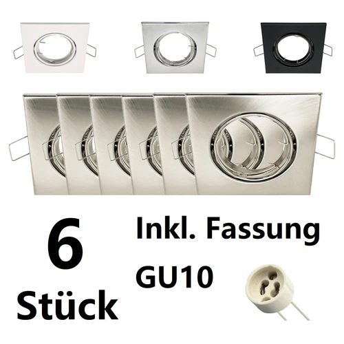LED Einbaustrahler Rahmen GU10 Fassung 6er Pack Set 230V Eckig schwenkbar DHL - Bild 1 von 49
