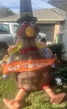 Thanksgiving 6FT Inflatable Turkey with Pilgrim Hat Yard Decoration