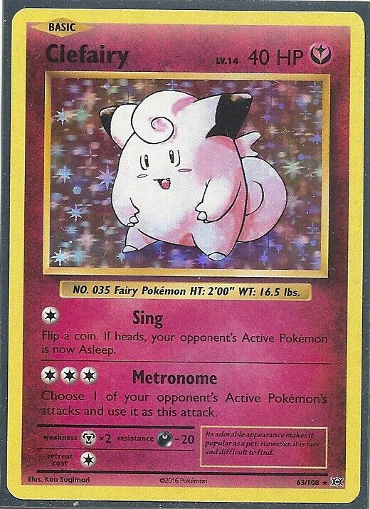 2016 CLEFAIRY 63/108 -XY EVOLUTIONS Pokemon Card- RARE- HOLO 2016 CLEFAIRY 63/108 -XY EVOLUTIONS Pokemon Card- RARE- HOLO