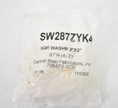 Lot of 4 Central Steel Fabricators Square Washers 2'' x 2'' x .87'' H SW287ZYK4