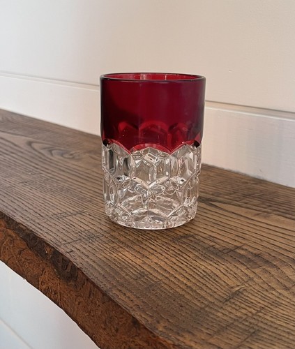 Thompson Glass-EAPG Ruby Stain & Clear Tumbler 'Loop & Block' Pattern-C. 1893 - Picture 4 of 11