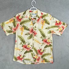 Vintage Two Palms Hawaiian Shirt Mens L Rayon Aloha Floral Made Hawaii USA Beach
