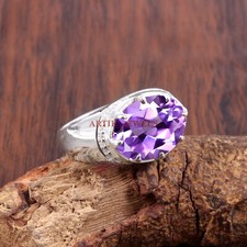 Anello In Argento Sterling 925 Con Gemma Naturale Di Ametista Per Uomo #5475
