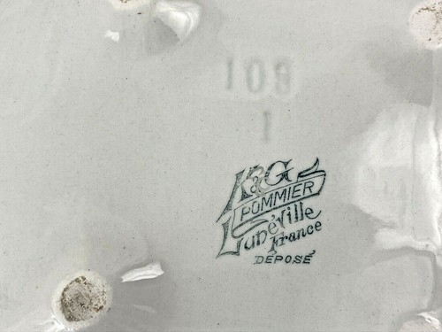 Antica ciotola porcellana francese fiorita con bordi dorati K&G Pommier Luneville - Foto 9 di 13