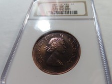 W9 South Africa 1955 1 Penny NGC PROOF-66 Red Brown Light Blue Toning