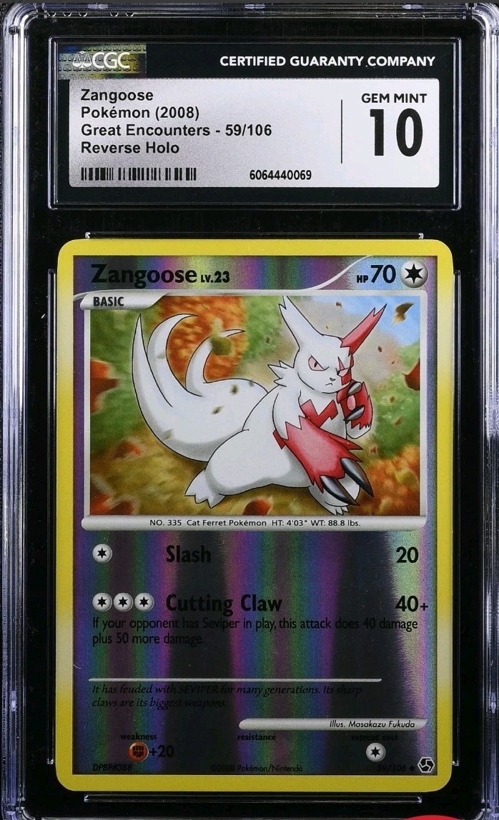 Zangoose 59/106 Great Encounters Pokemon Reverse Holo CGC 10 GEM MINT