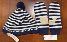 NWT Vineyard Vines Nautical Navy Stripe Hat L/XL Gloves M/L Cashmere Blend Teen