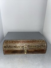 Vintage Dark Wood and Brass Box with Hinged Lid