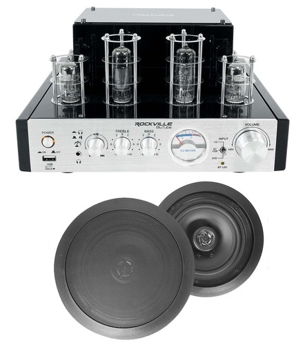 BluTube Tube Amplifier/Home Theater Receiver+(2) 8" Black Ceiling Speakers
