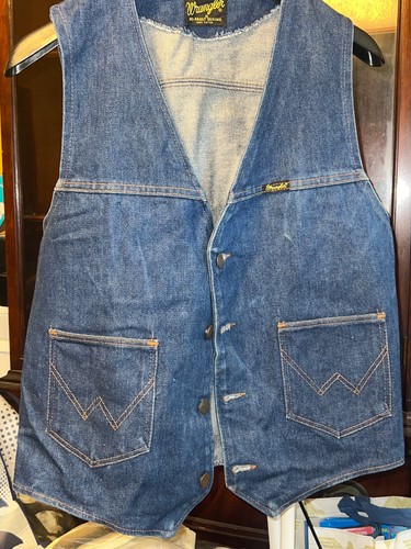 Wrangler Vintage 70s Denim Trucker Vest Blue Jean USA No Fault Denims Large -