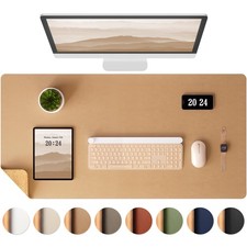Dual-Sided Desk Pad 37.8x17 Apricot Leather Cork Desk Mat Protector