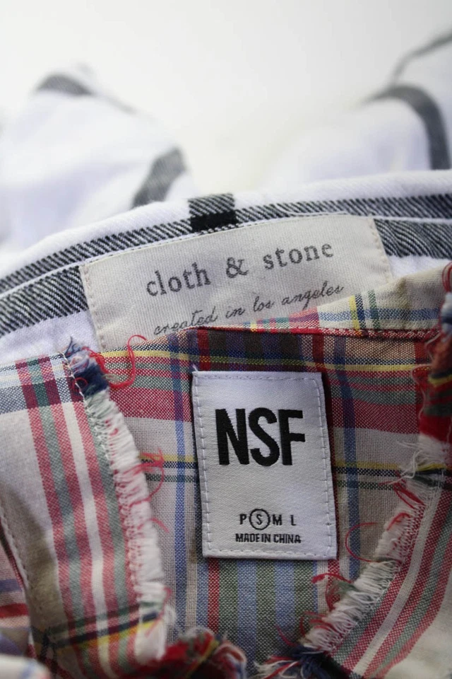 Tela y Piedra NSF Mujer Cuadros Abotonados Manga Larga Prendas para el torso Blanco Talla S Lote 2 Foto 2 de 4