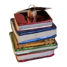 Old World Christmas Stack Of Books Blown Glass Ornament With OWC Tag 2019