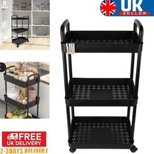 3 Tier Storage Trolley on Wheels Cart Kitchen Utility Rolling Rack Tray Shelf UK