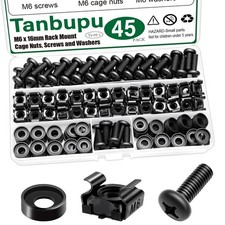 45PACK M6 x 16mm Rack Mount Cage Nuts, Screws, Washers, Black Server Rack Scr...