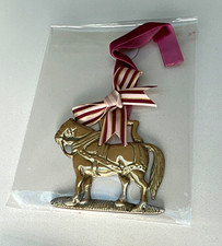 Brass Horse Brasses Hanging Ornament with Burgundy & Cream Ribbon - Brass