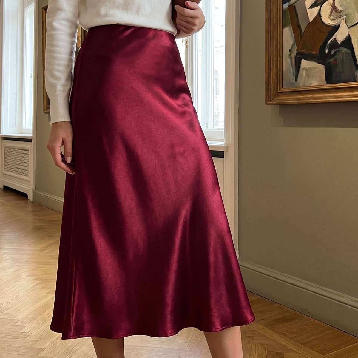 Women's Satin Maxi Skirt With High Waist And Flowing A-Line Design