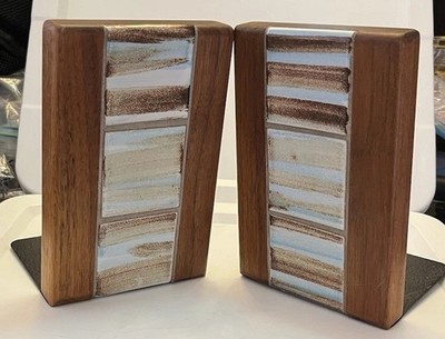 Gordon Jane Martz For Marshall Studios Ceramic Tile Walnut Bookends MCM 1960s