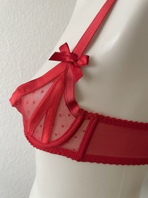 Agent Provocateur Bra Women Sz 32B Ellora Demi Polka Dot Sheer Red Lingerie
