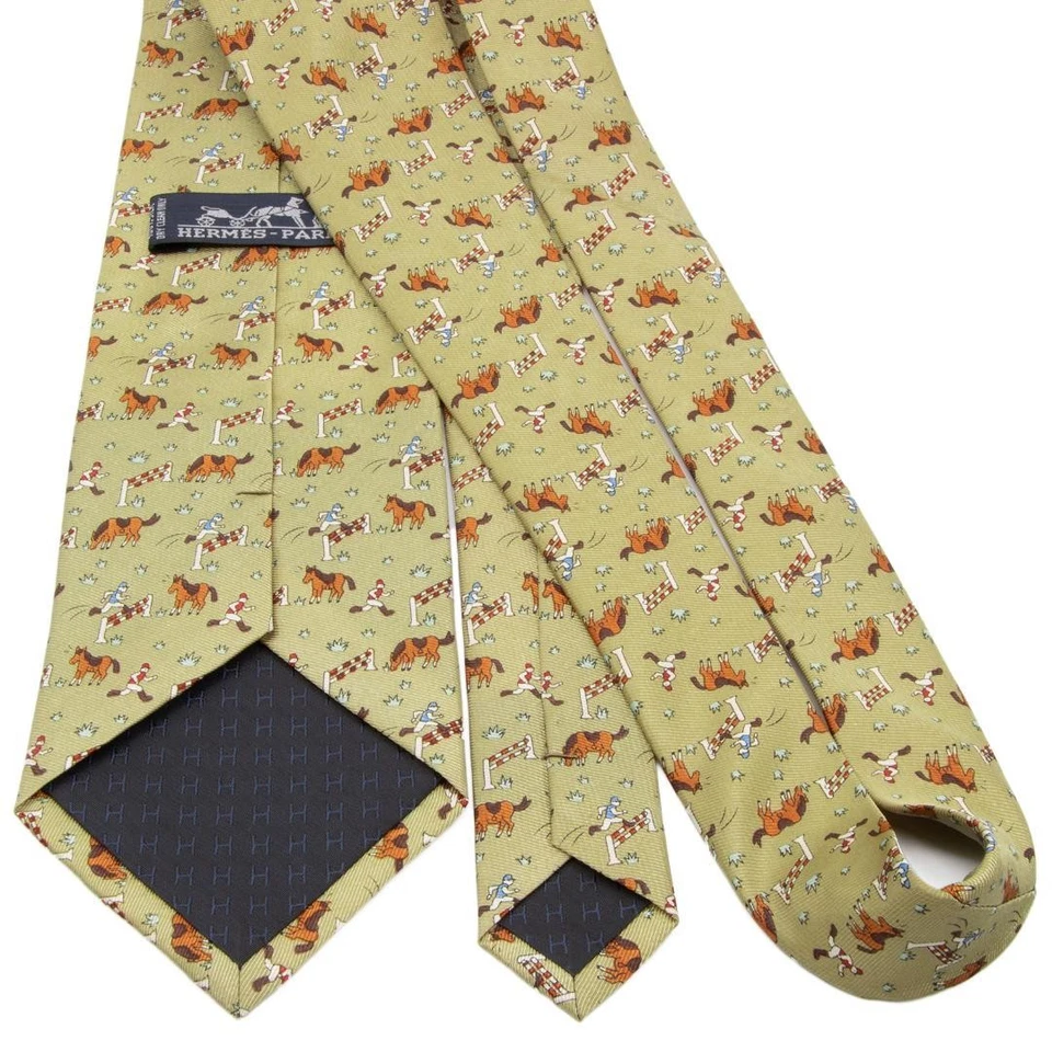 HERMES Neck Tie Green Orange Horse Unused mint gift - Image 2 of 4