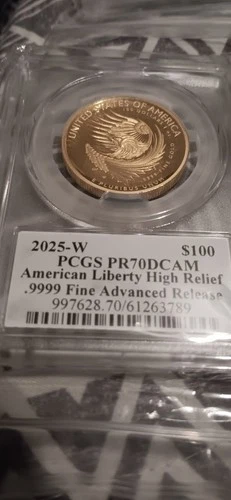 2025w 1 Oz GOLD $100 American Liberty High Relief  PR70DCAM JOHN MERCANTI
