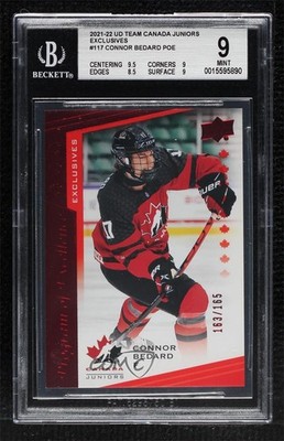 2021 Upper Deck Team Canada Juniors Exclusives /165 Connor Bedard BGS 9 MINT a2v