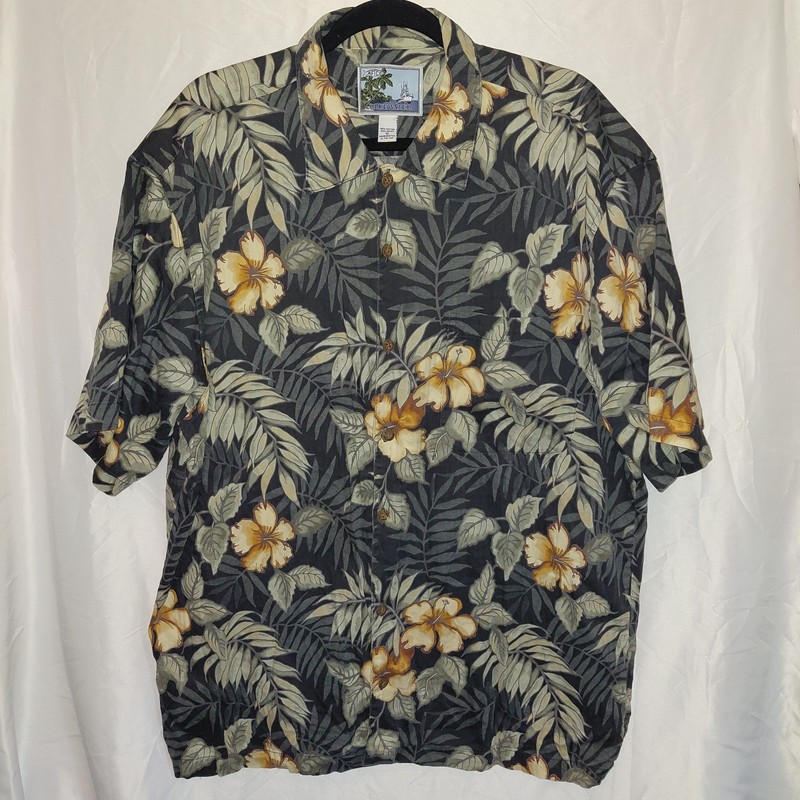 VTG Bluewater Wear Men's Shirt Adult XL Button Up Hawaiian Hibiscus #2161